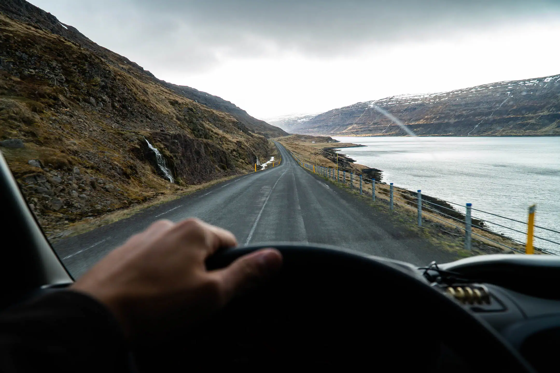Inside view of a campervan driving in Iceland, relevant to driver’s license requirements for renting a campervan in Iceland