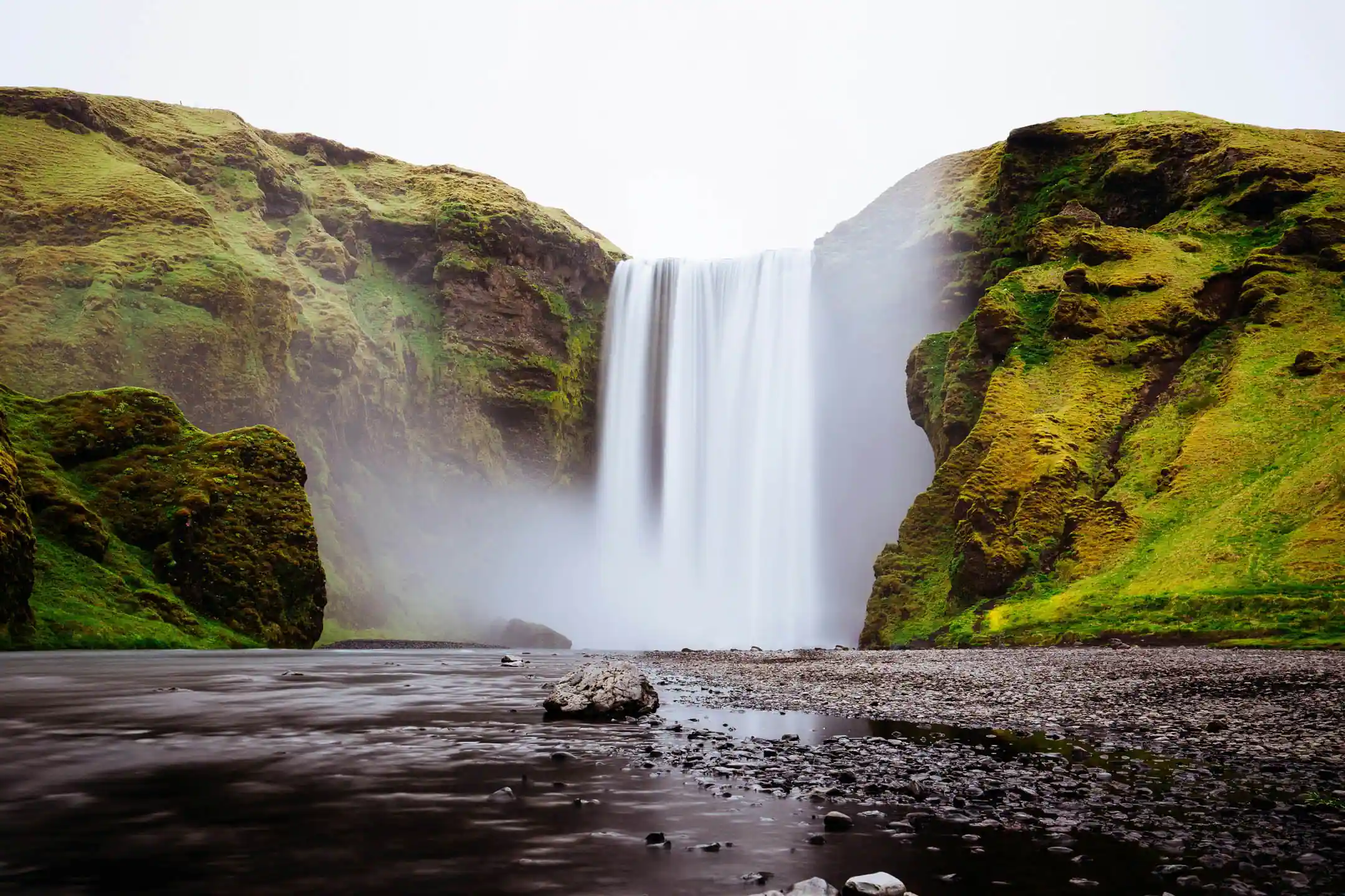 Skógafoss waterfall close to Skógar campsite, a popular south Iceland campsite for campervans.