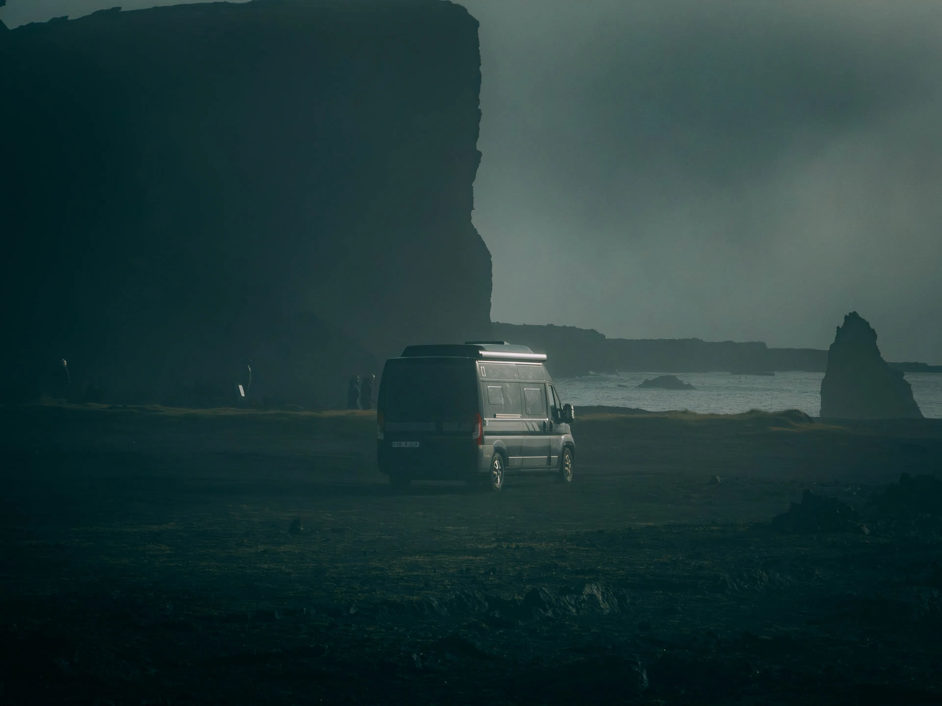 campervan driving in storm conditions in Iceland