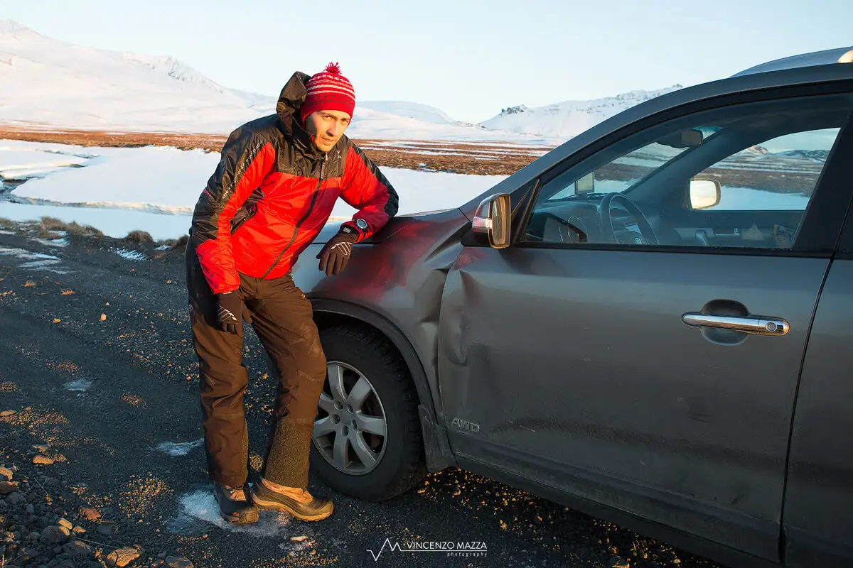 Strong wind danger when driving a campervan in Iceland causing door damage